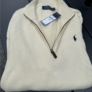 Polo by Ralph Lauren Cream Zip Up Sweater with Ribbed Knit